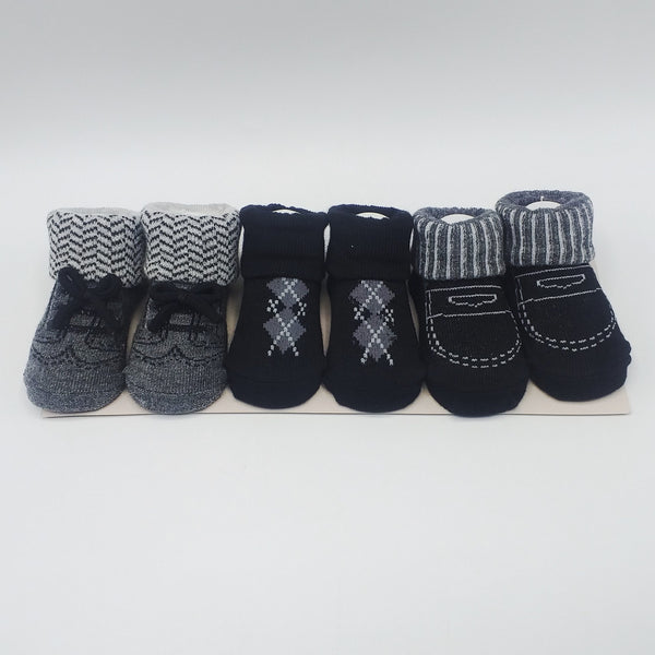 Baba Booties/Socks Pack Of 3 Black &amp; Grey