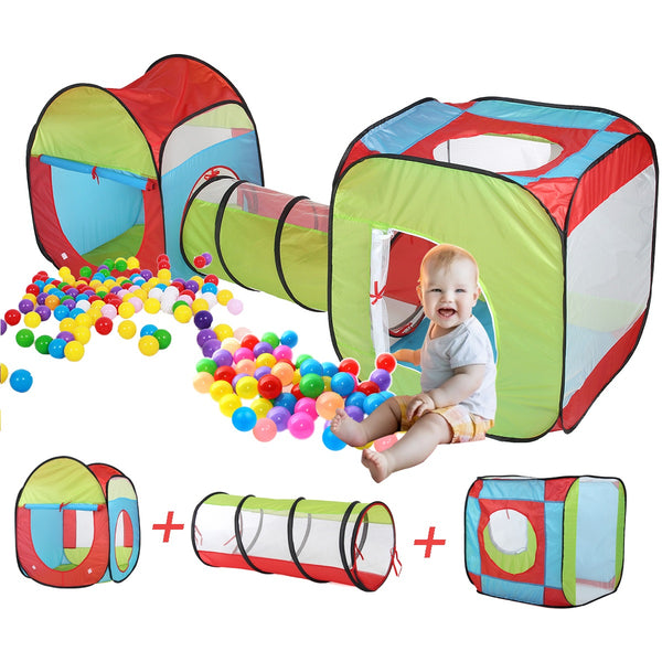 3 in 1 Tunnel Play Tent House + Free 50 Balls