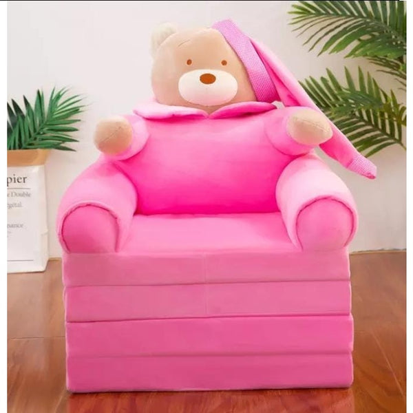 4-Layer Kids Foldable Sofa Cum Bed Bear Design (Pink)