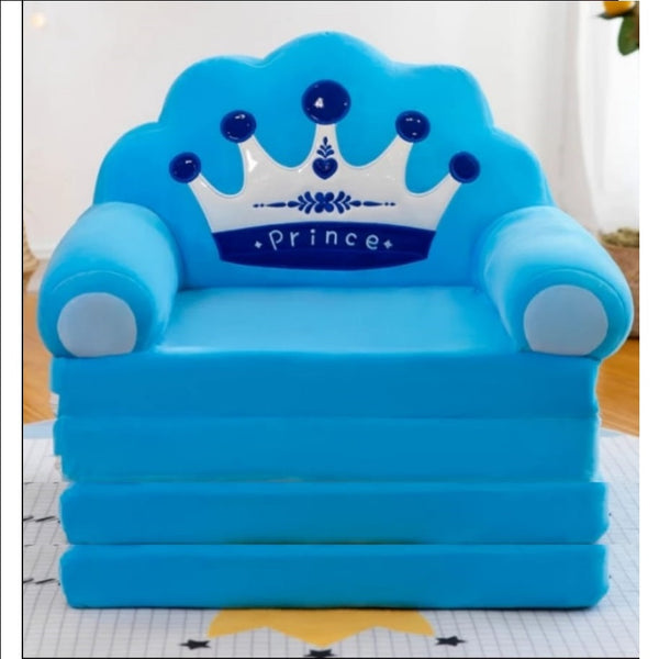 4-Layer Kids Foldable Sofa Cum Bed Crown With Arm-Rest Design (Blue)