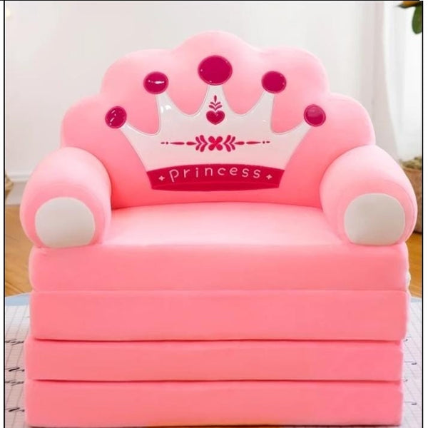 4-Layer Kids Foldable Sofa Cum Bed Crown With Arm-Rest Design (Pink)