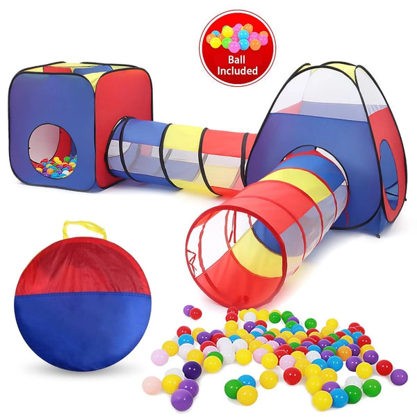 4in1 Kids Tunnel Tent House - Multicolor + Free 50 Balls