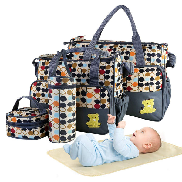 4 PCS Diaper Bag Tote Set Grey