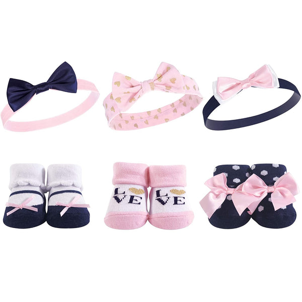 Headband And Socks/Booties 6 Pieces Set Navy Love