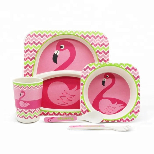 Bamboo Fiber 5 Pcs Tableware Set Flamingo