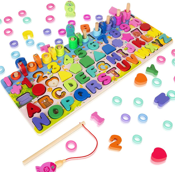 Wooden Magnetic Fishing Game Puzzles for Toddlers, 5 in 1