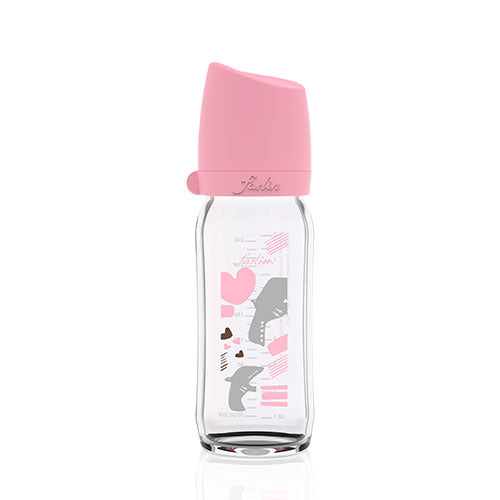 Farlin Wide-Neck Glass Feeding Bottle 240ml – Pink - AB-32010