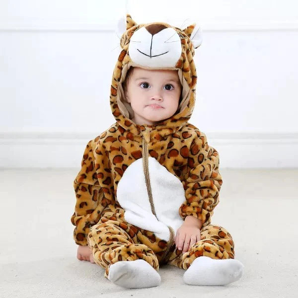 Animal Soft Fleece Costume Jumpsuit Leopard