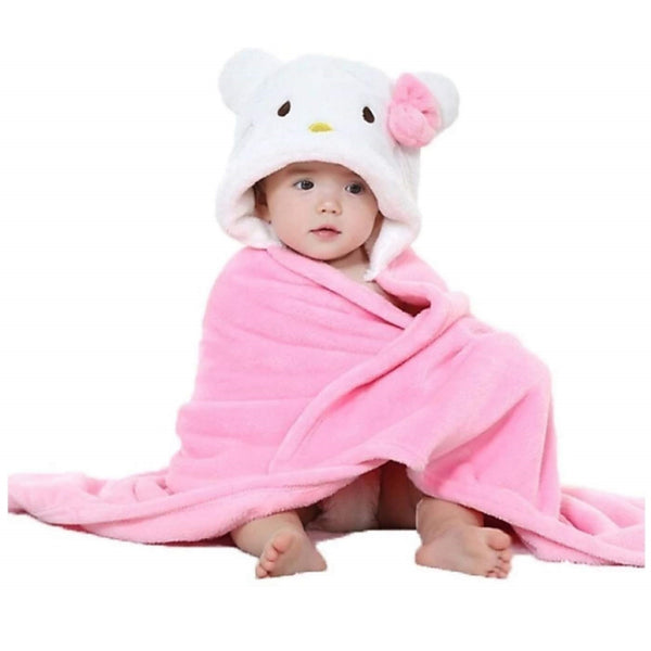 Baby Hooded Fluffy Blanket Kitty Design (Pink)