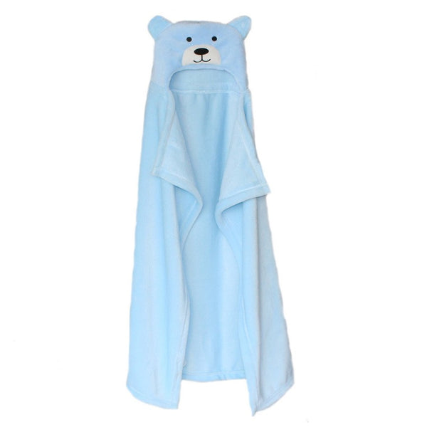 Baby Hooded Fluffy Blanket Plain Bear Design (Blue)