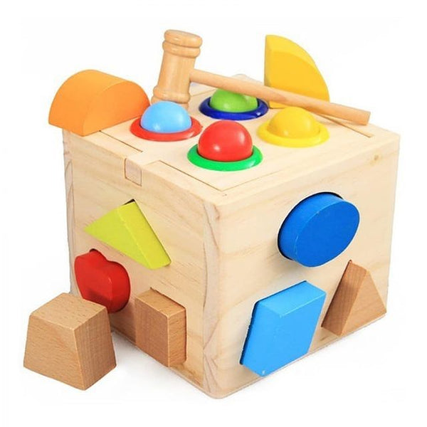 Shape And Ball Sorter With Hammer Intelligence Wooden Box