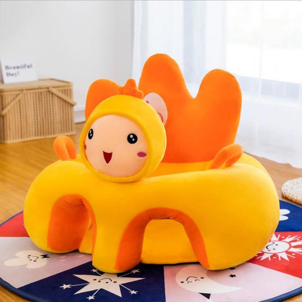 Learn to Sit with Back Support 3D Character Baby Floor Seat Yellow Orange Face