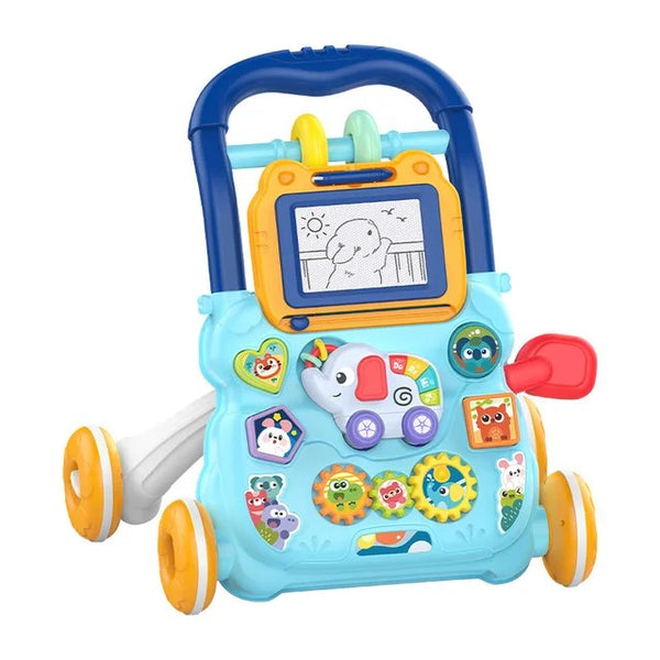 Huanger Baby Walker With Drawing Board Dazzling Lights And Music - Blue