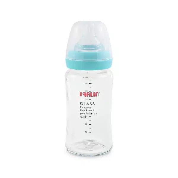 Farlin Wide-Neck Glass Feeding Bottle 240ml – Blue - AB-32008