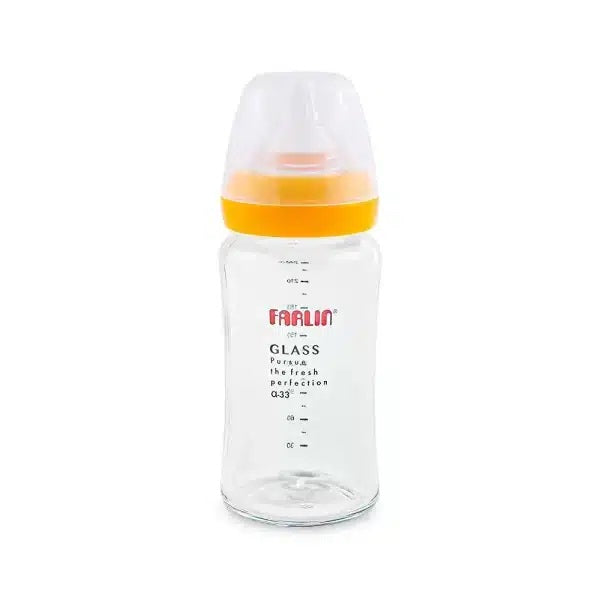 Farlin Wide-Neck Glass Feeding Bottle 240ml – Yellow - AB-32008