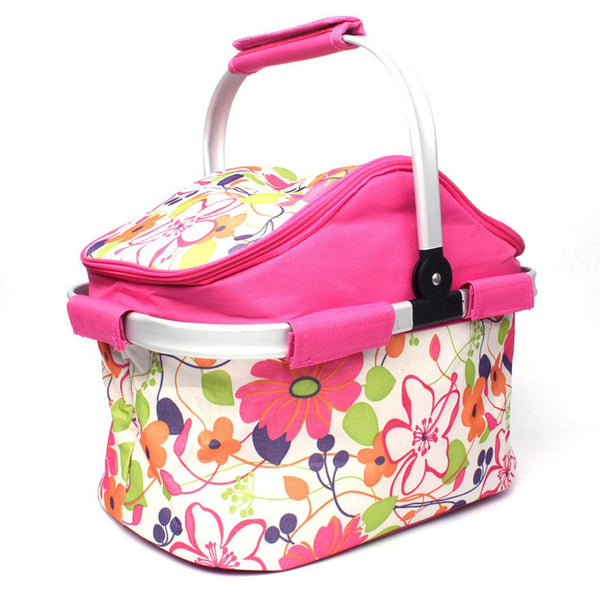 Foldable Camping Insulated Picnic Bag Flower Design (Pink)