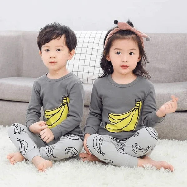 Grey and Yellow Banana Print Kids Night Suit Baby &amp; Baba