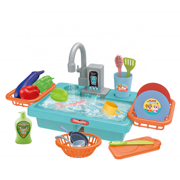 Play Sink for Kids Kitchen Pretend Play Dishwasher Toy Automatic Running Water