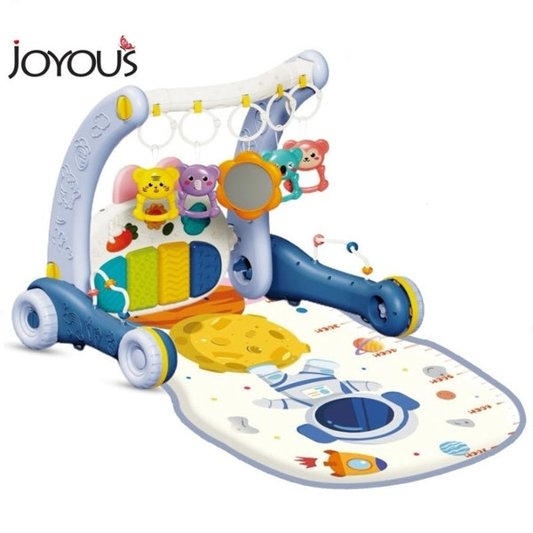 Joyous 2 in 1 Baby Musical Piano Play Mat With Push Walker Blue