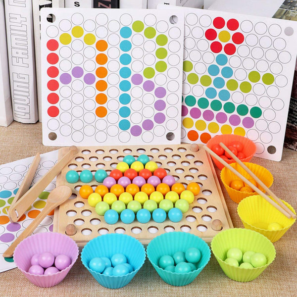 Wooden Montessori Bead Sorting Board Puzzle Memory Game