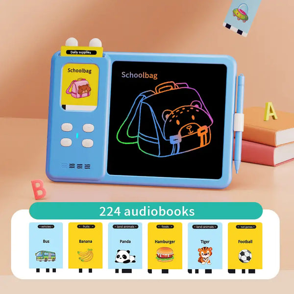 LCD Writing Tablet with English Learning Card Reader, Doodle Drawing Board and Handwriting Practice for Kids, Educational Toy