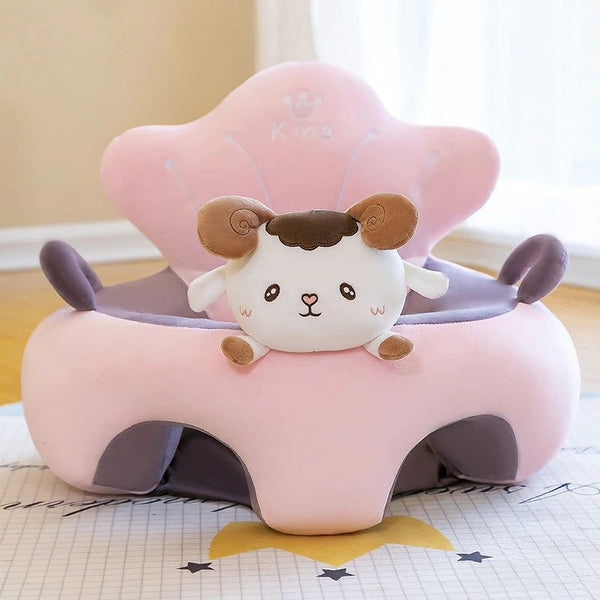 Learn to Sit with Back Support Baby Character Floor Seat with Side Handles Pink White Cat