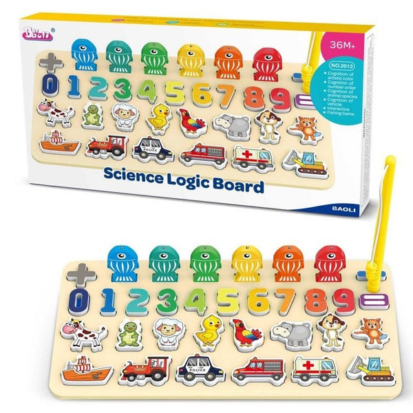 Numbers, Animals and Vehicles Interactive Board with Magnetic Fishing