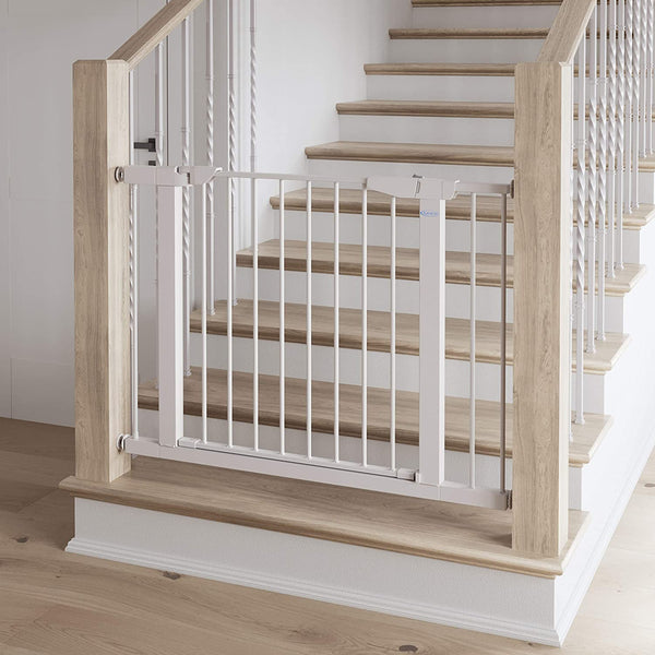 Safety Gate/Stairs Care For Baby At 29.5 Inches (75 CM) tall, and from 29.5 Inches to 40.5 Inches (75 to 102.87 CM) wide with extensions