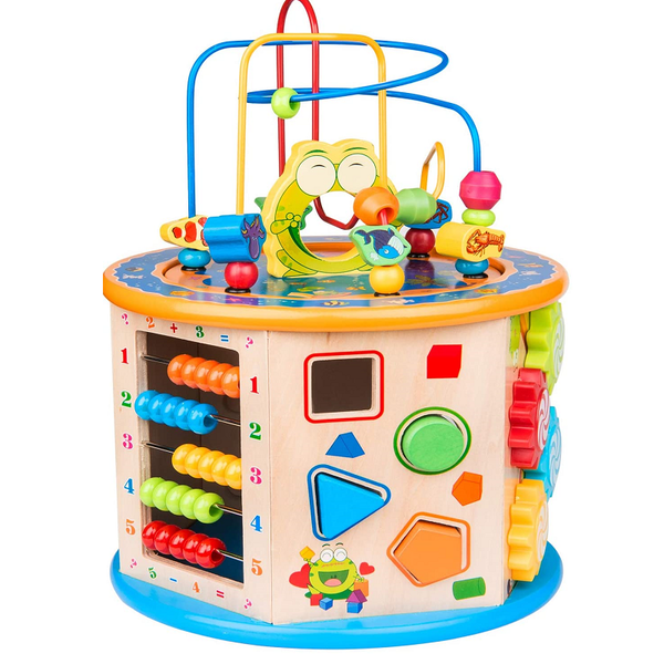 Activity Cube Toys for Kids Wooden 8-in-1 Activity Blocks Educational Bead Maze Toys Boys Girls Activity Center (Large)