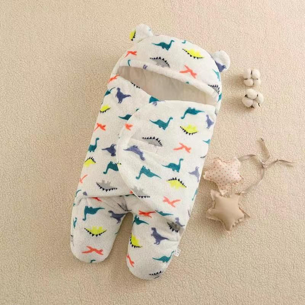 Winter Warm 3 Layers Fleece Sleeping Bag Swaddle Wrap Dinosaur Design