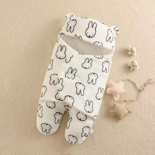 Winter Warm 3 Layers Fleece Sleeping Bag Swaddle Wrap Blanket Bunny Design (White)