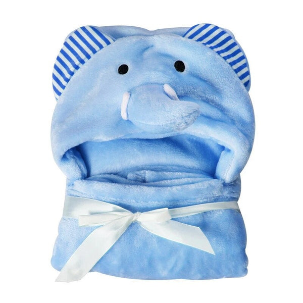 Baby Hooded Fluffy Blanket Elephant Design (Blue)