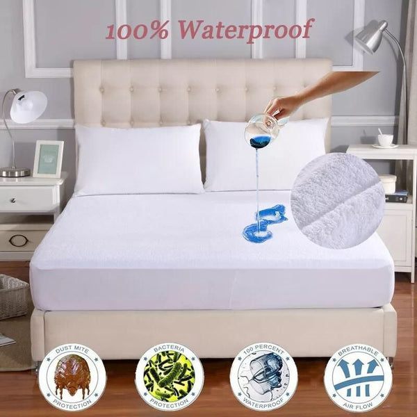 Waterproof Mattress Protector With Elastic Strap - White