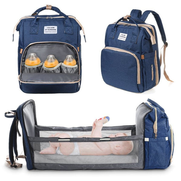 4 In 1 Waterproof Travel Diaper Backpack &amp; Changing Bed Navy Blue