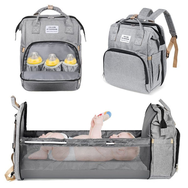 4 In 1 Waterproof Travel Diaper Backpack &amp; Changing Bed Grey