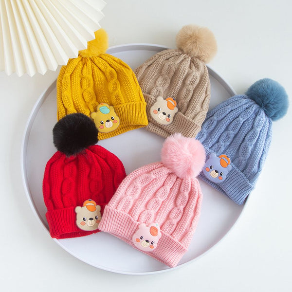 Winter Woolen Cap With 1 Pom Pom Cap Bear