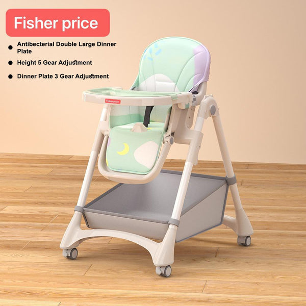 Fisher Price Baby Adjustable Feeding High Chair With Wheels - Sea Green - I-PP