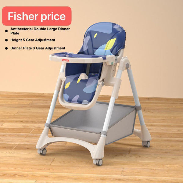 Fisher Price Baby Adjustable Feeding High Chair With Wheels - Blue - I-PP