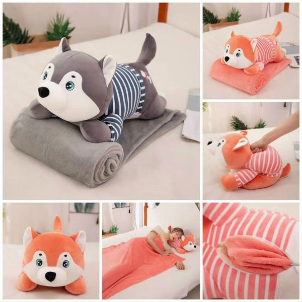 Wolf Character Sleeping Pillow with Blanket