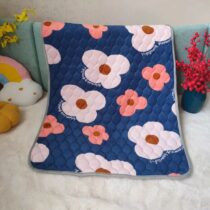 Baby Quilted Washable Waterproof Sheet Navy Blue Pink White Flowers