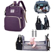 2in1-Water-Proof-Travel-Diaper-BagPack-Changing-Bed-Purple