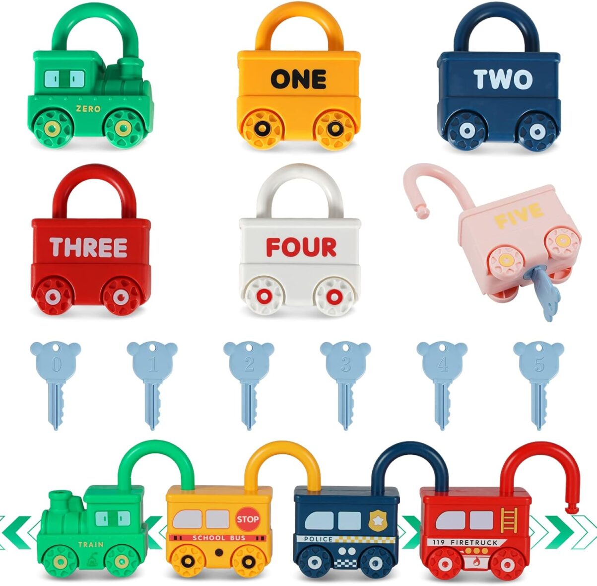Number Recognition Matching Lock and Key Train Set – 6 pieces