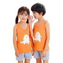 Summer Super Comfy Cotton Breathable T-shirt + Shorts Orange Sando Print