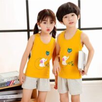 Summer Super Comfy Cotton Breathable T-shirt + Shorts Yellow Moon And White Elephant Print