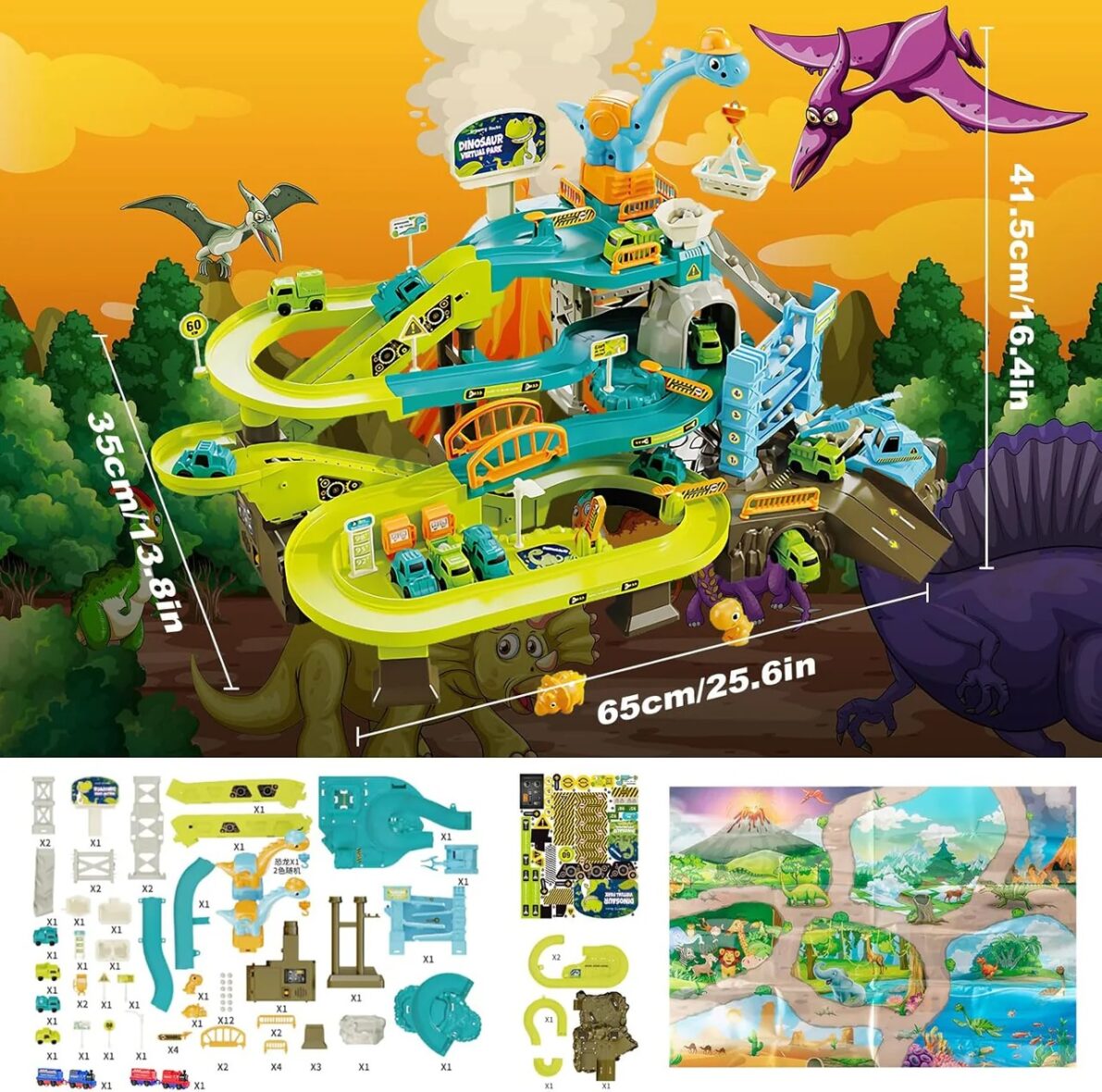 Dinosaur Climbing Hills Rail Car Colorful Track Set.4