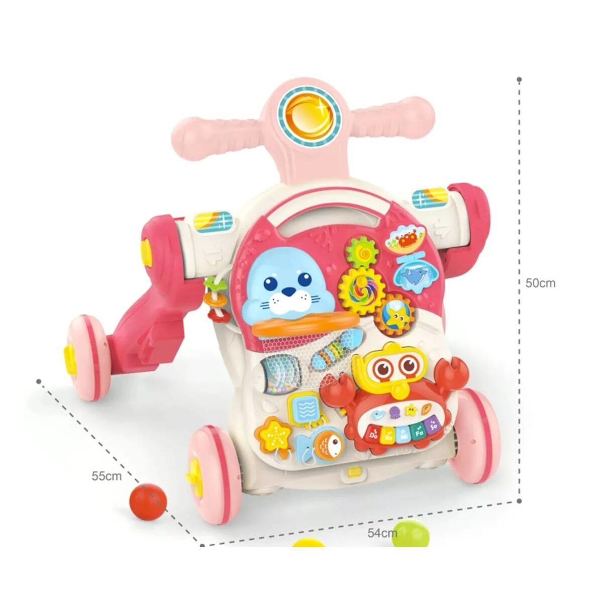 Multi-function Baby Walker 4in1 with Music- Trendy Design – Pink