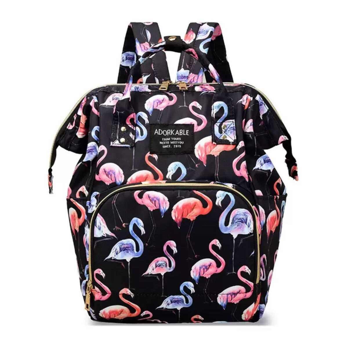 Water Proof Travel Diaper Bag Pack Flamingo Black