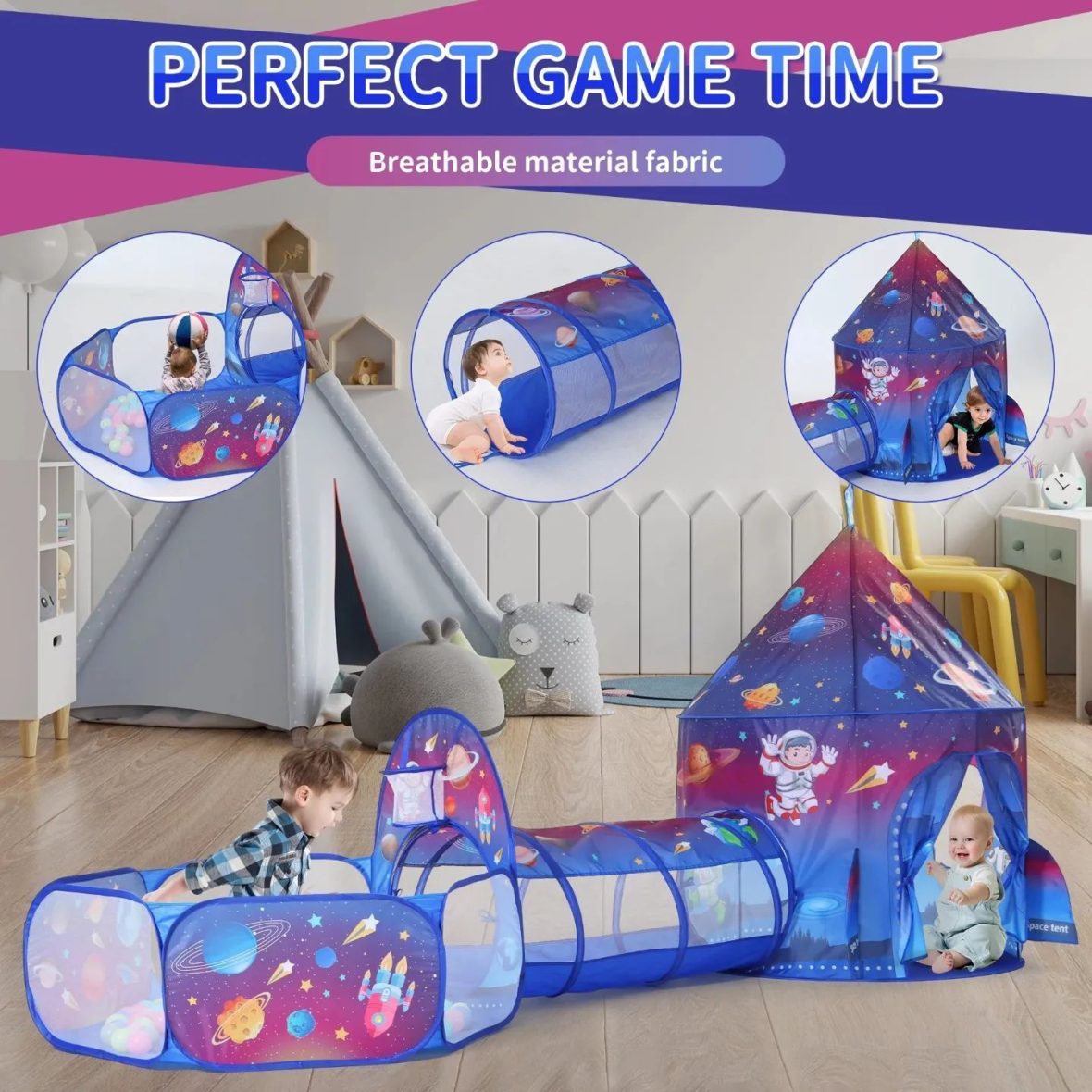 3in1 Space Castle Tent House For Kids + Free 50 Balls